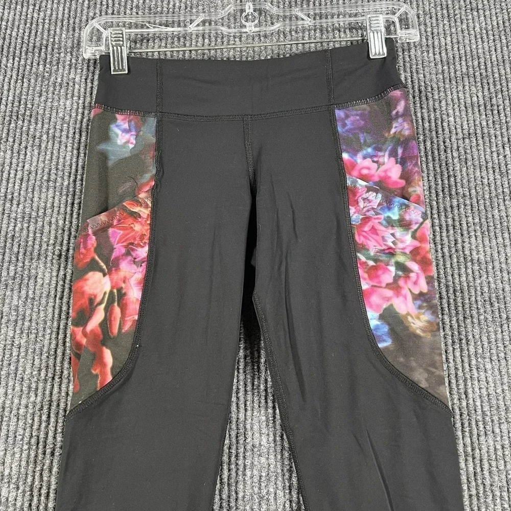 Lululemon Pants Womens‎ 4 Black Purple Floral Pace Rival Activewear Running Gym
